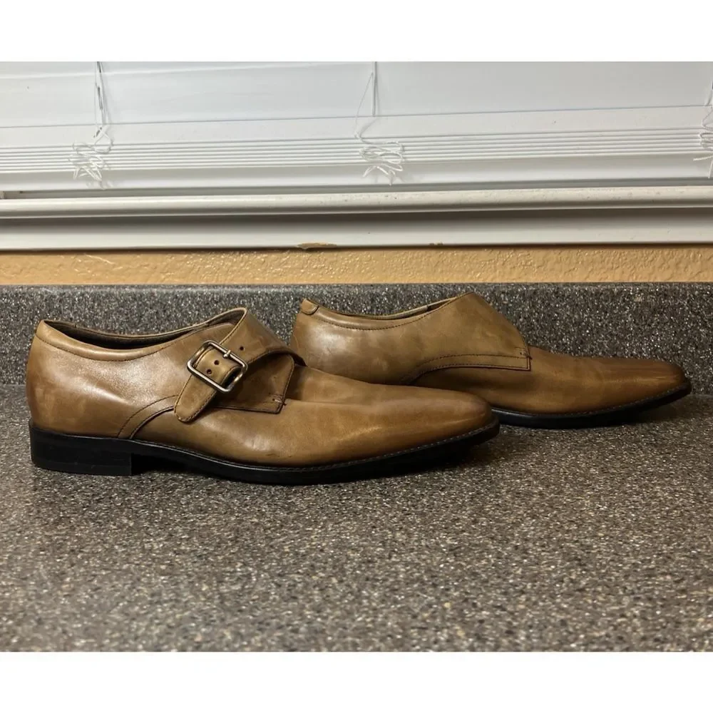 Banana Republic Mens Size 11.5 Tan Leather Comfort Dress /Casual Shoe Monk Strap